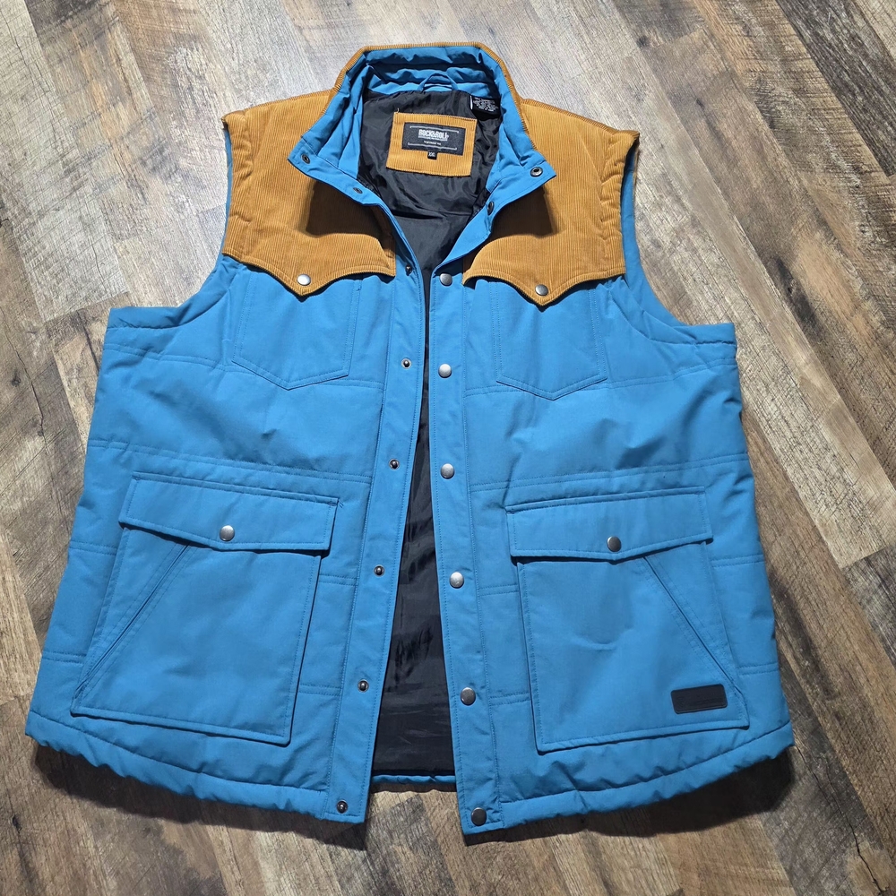 Rock & Roll Denim Western Puffer Vest XXL – Teal/Tan Corduroy
